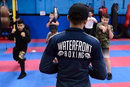 A boxing training session at the Waterfront sports and education academy