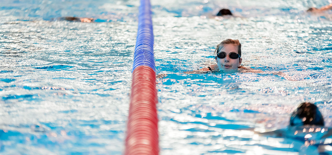 A public swimming session at a local authority swimming pool.