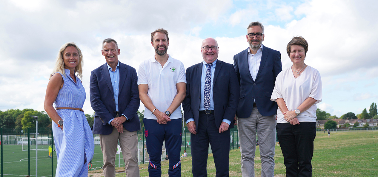 Tim Hollingsworth and Gareth Southgate with representatives from the ECB, RFU and RFL as the Football Foundation launch PitchPower