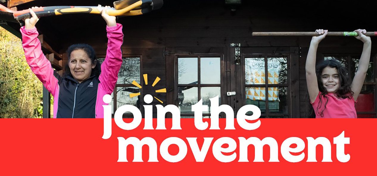 A Join the Movement campaign poster showing a mother and daughter getting active