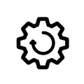 The black outline of a cog, with a circular arrow inside it.